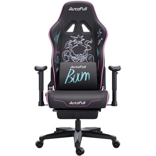 AutoFull Adjustable Reclining Ergonomic Faux Leather Swiveling PC & Racing Game Chair with Footrest in Black
