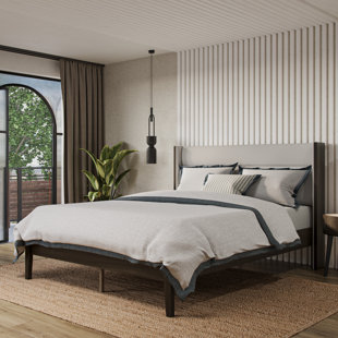 WADE LOGAN® Arand Upholstered Wingback Solid Wood Bed Frame