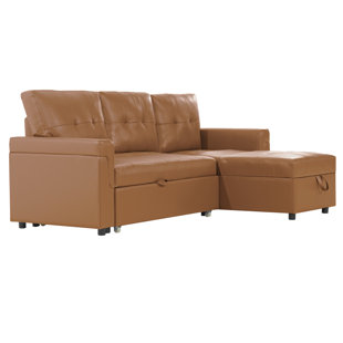 EBERN DESIGNS Fane L-Shaped 84" Air Leather Sofa Upholstered Pull Out Leather Couch with Storage chaise