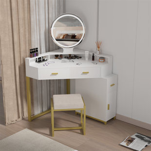 MERCER41 Laberta Corner Vanity Set with Lighted Mirror