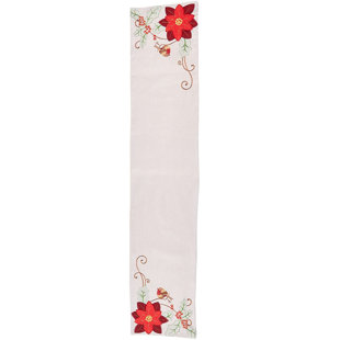 VIOLET LINEN Poinsettia Seasonal Picks Christmas Table Runner