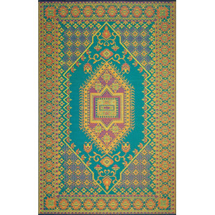 MAD MATS Oriental Turkish Aqua Indoor/Outdoor Area Rug - Reversible, UV Resistant