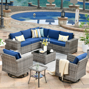 WADE LOGAN® Baili Rattan Sectional Seating Group with Cushions