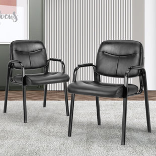 SMUGDESK.COM 22.24" W Stackable Leather Seat Conference Waiting Room Chair with Metal Frame (Set of 2)