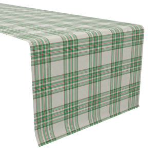 EAST URBAN HOME Table Runner, 100% Cotton, 16X72", Green Plaid Pattern
