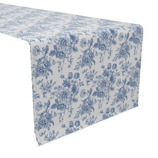 EAST URBAN HOME Fabric Textile Products, Inc. Table Runner, 100% Cotton, 16X90", Bouquet Of Blue Flowers