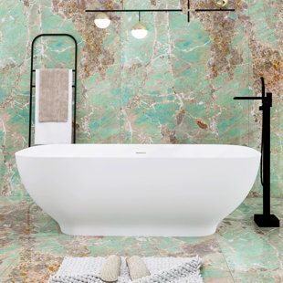 STAYKIWI 63'' x 30'' Freestanding Soaking Solid Surface Bathtub