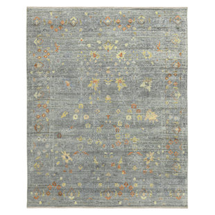 AMER RUGS Jwell Floral Hand-Knotted Wool Area Rug in Gray