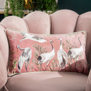 WYLDER TROPICS Orient Cranes Floral Blush Rectangular Scatter Pillow Cover