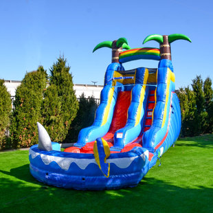 HeroKiddo 15 FT Ocean Shark Commercial Grade Water Slide (with Pool and Blower)