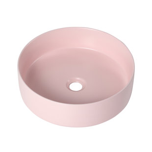 MAN WAH Pink Ceramic Handmade Circular Vessel Bathroom Sink