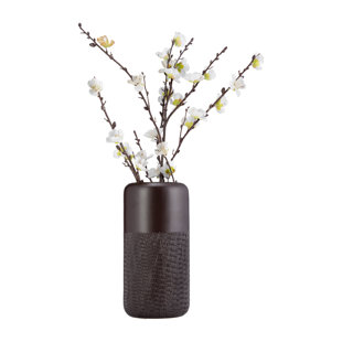 SAGEBROOK HOME Ceramic Vase - Contemporary Grooved Design Brown Vase - Decorative Table Accent for Home or Office - Display Beautiful Floral Arrangements