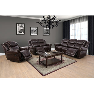 AINE HOME 3 Piece Faux Leather Reclining Living Room Set