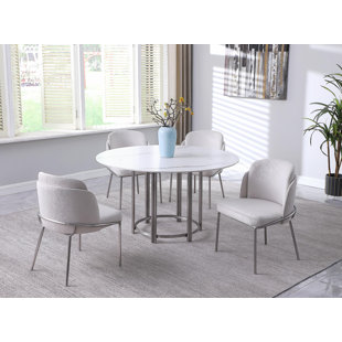 CHINTALY IMPORTS 5 - Piece Faux Marble Top Pedestal Dining Set