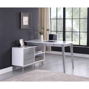 CHINTALY IMPORTS Modern L-Shaped 2-Tone Rotating Wooden Home Office Desk