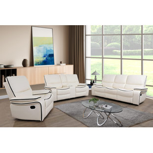 AINE HOME 3 Piece Faux Leather Reclining Living Room Set with Storage Console/Cup Holders