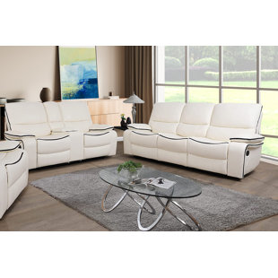 AINE HOME 2 Piece Faux Leather Reclining Living Room Set with Storage Console/Cup Holders