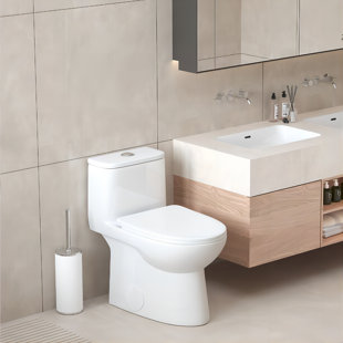 MOHOME Poseidon 1.28 Gallons Per Minute GPF Elongated Chair Height Floor Mounted One-Piece Toilet (Seat Included)