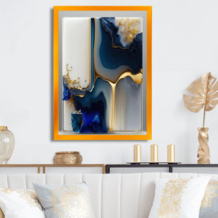 EVERLY QUINN " Abstract Geode Gold And Blue Marble Shape I "