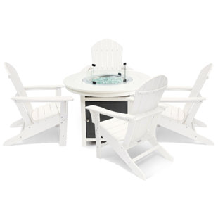 LUXEO Vail 48" Round Two-Tone Fire Pit Table with 4 Hampton Chairs