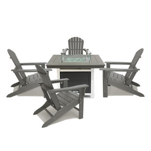 LuXeo Park City 42" Square Two-Tone Fire Pit Table with 4 Hampton Chairs