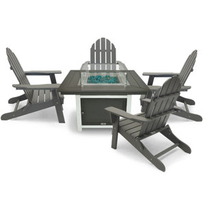 LUXEO Park City 42" Square Two-Tone Fire Pit Table with 4 Balboa Folding Chairs