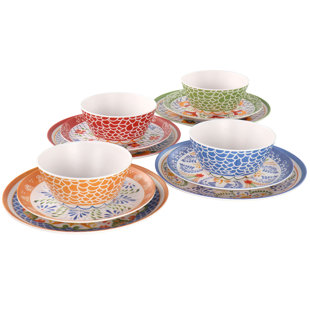 LAURIE GATES 12 Piece Bamboo Fiber Dinnerware Set in Multi-Color