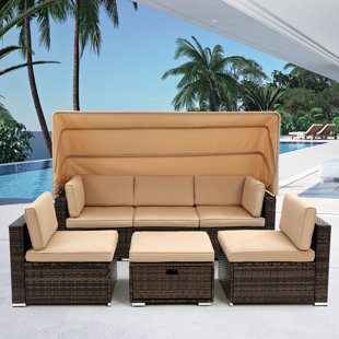 FOSHAN ZHI BAI HOME CO.,LTD Wesley 84.2" 5-Person Seating Group, Patio Daybed With Storage Box & Canopy