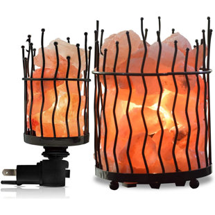 WBM LLC Himalayan Glow Pillar Design Metal Nightlight and Basket with Salt Chunks