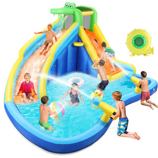 DREAMDWELL HOME 13.1' x 11.4' Inflatable Water Slide Park Waterslide Kids Inflatable Bounce House with Air Blower