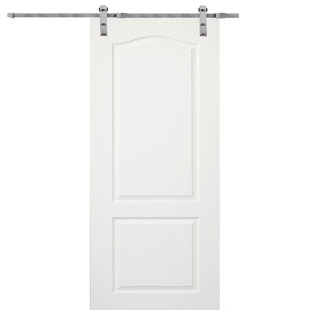 VERONA HOME DESIGN Paneled Wood Primed Princeton Barn Door with Installation Hardware Kit