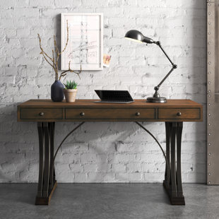 WILLISTON FORGE Gytle 56" Wide Brass and Acacia Writing Desk, Special Reserve Finish