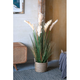 SEASONAL ABODE Faux Pampas Grass Plant - 14"Dia. X 45"H - Green/Cream