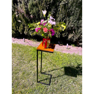 DECORFIT Square Pedestal 36" Wood Metal Black Powder Coated Plant Stand Side Table Home Office Patio