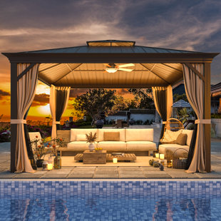 JOYHOUSEY 12' x 12' Hardtop Gazebo, Galvanized Steel Double Roof Outdoor Gazebo, Aluminum Frame Metal Gazebo