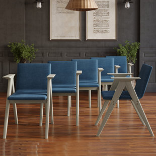CASEPIECE Linen Arm Chair in Blue (Set of 6)