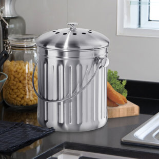 Oggi Prep 1 Gal. Stainless Steel Indoor Kitchen Composter with Latching Lid