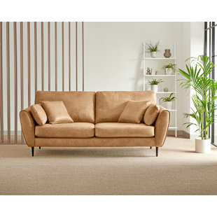 FURNITURE BOX Abiy 3 Seater Sofa In Luxury Faux Leather With Cushions - Modern Living Room