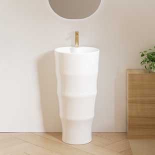 ERIDANUS Brooklyn Crisp White Ceramic Circular Freestanding Pedestal Bathroom Sink