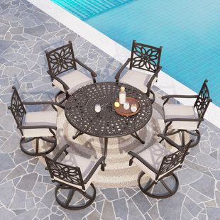 DARBY HOME CO Aivah Round 6 - Person 53.9" Long Dining Set with Cushions