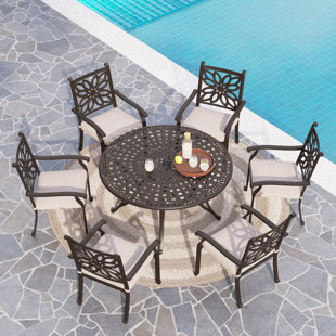ALPHAMARTS Round 6 - Person Outdoor Dining Set with Cushions