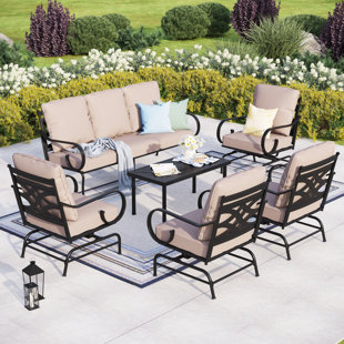 DARBY HOME CO Aivah 7 Person Outdoor Patio Conversation Set Featuring 4 Rocking Lounge Chairs
