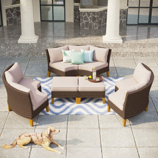 ALPHAMARTS 8-Piece Wicker Outdoor Patio Furniture Set, Stylish Rattan Sectional Patio Set with Beige Cushions