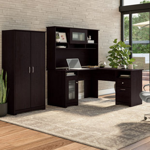 BUSH FURNITURE Cabot 3 Piece L-Shape Computer Desk Office Set with Hutch