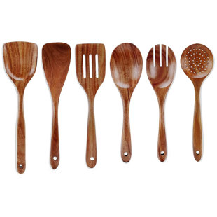 AIRPJ 6 PCS Cooking Utensil Set, Wooden Kitchen Utensils Set, Non-Stick, Heat Resistant, Environment-Friendly