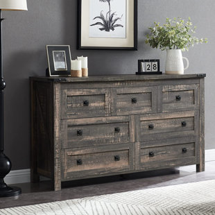 MILLWOOD PINES Addeline 54"W Farmhouse 7 - Drawers Dresser Organizer, Wood Rustic Wide Chest of Drawers