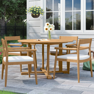 OXFORD GARDEN Lido And Oxford 4 - Person Round Teak Outdoor Dining Set with Cushions