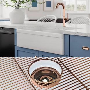 FOSSIL BLU 32.75" L x 19.88" W Double Basin Farmhouse Kitchen Sink with Accessories