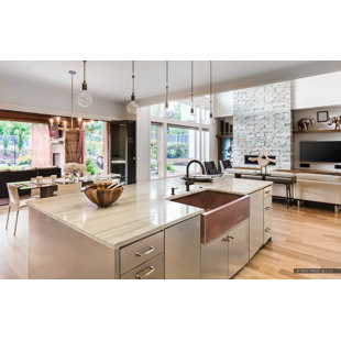 FOSSIL BLU Luxury Heavy 12-Gauge Copper Farmhouse Sink, Includes Accessories, Flat Front