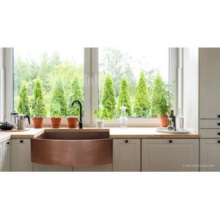 FOSSIL BLU Luxury 33-Inch Heavy 12-Gauge Farmhouse Sink, Includes Accessories, Curved Front